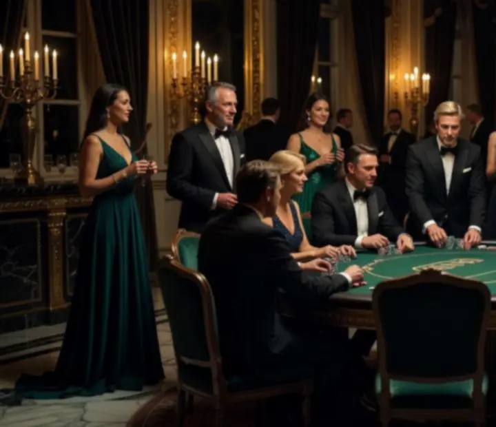 Luksusowy event pokerowy NAXSOL ENTERPRISES LTD z eleganckimi stołami i nastrojowym oświetleniem