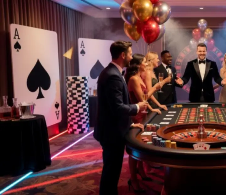 Przyjęcie urodzinowe w stylu Las Vegas z mobilnym kasynem i rozświetlonymi stołami do gry