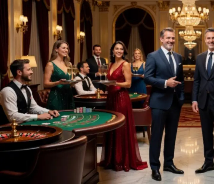 Zespół NAXSOL ENTERPRISES LTD przygotowujący luksusowe stoły kasynowe podczas eleganckiego eventu